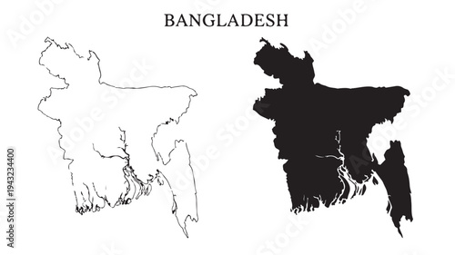 Bangladesh map outline and silhouette on white background, showing geographical borders and landmass shape