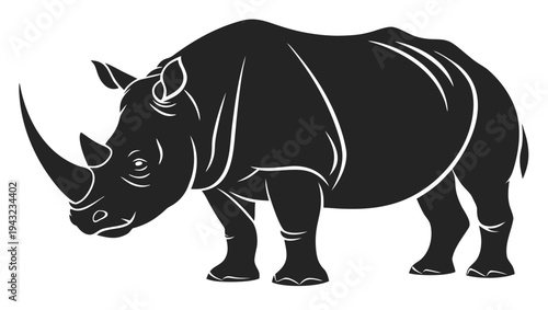 Vector illustration of black silhouette illustration of a rhinoceros, powerful wild animal concept
