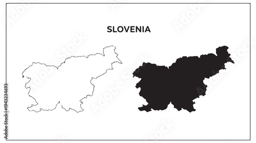 Slovenia map outline and silhouette with country name label on white background featuring europe, geography, european union with nation and state