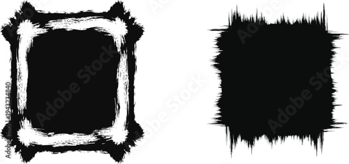 Black and white abstract rectangular shapes with rough edges
