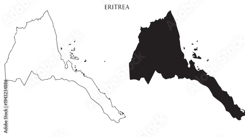 Map of Eritrea with a black outline and solid black silhouette representation side-by-side for clear geographic illustration.