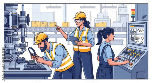 Industrial Workers in Factory Setting.