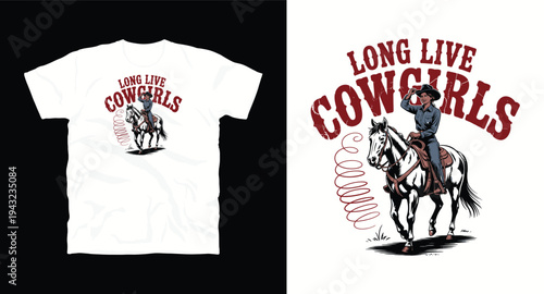 Long live cowgirls riding horses illustration western style