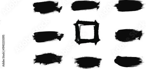 Collection of black brush stroke shapes on white background