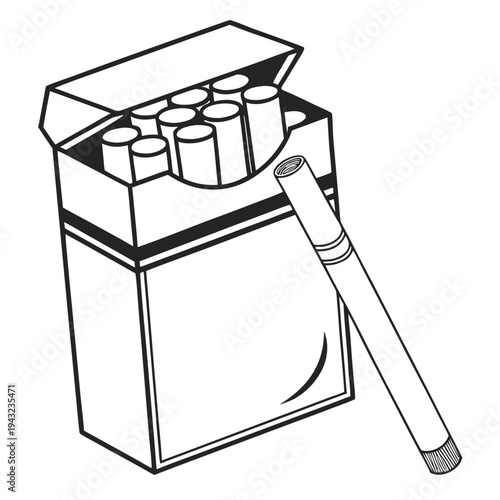 Vector illustration of open pack of cigarettes with one cigarette