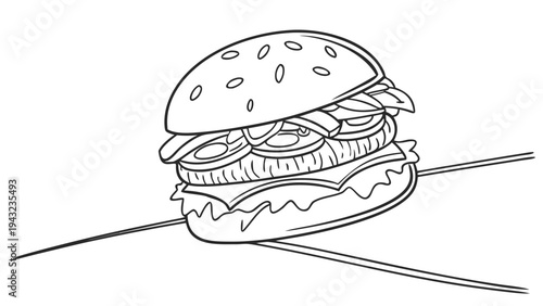 Vector illustration of juicy cheeseburger illustration on a plate with fries