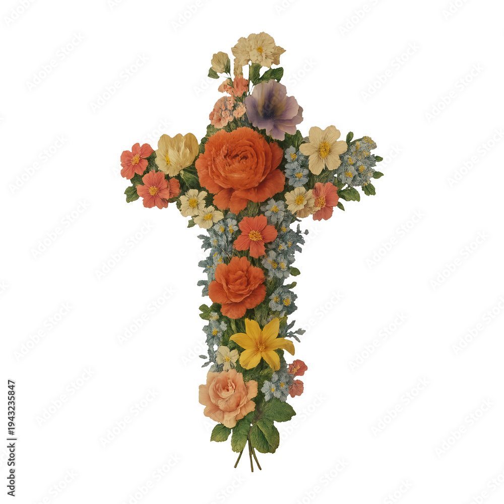 Obraz premium PNG Floral cross vibrant colors
