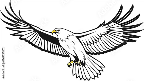 Vector illustration of eagle in flight with wings spread, vector illustration