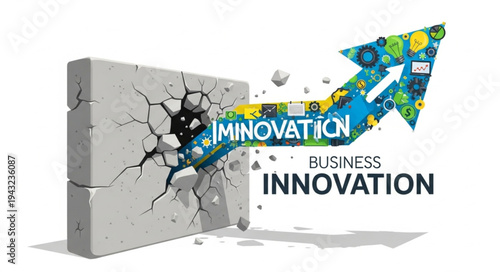 Innovation Emerging from Broken Concrete Block.