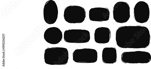 A collection of 13 black abstract shapes on a white background