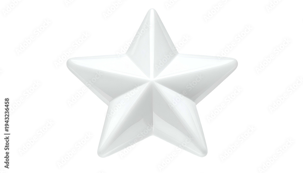 Obraz premium A bright, glossy, five-pointed white star with sharp edges and subtle shading