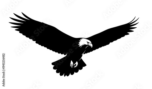 Soaring Black Eagle Silhouette Vector Icon for Logo or Wildlife Design