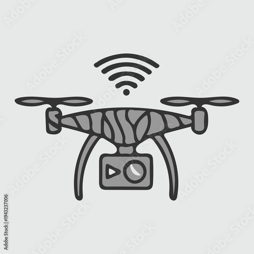 A stylized drone illustration, with a signal emanating from its top