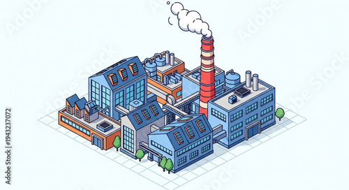 Isometric Factory Buildings with Chimney.
