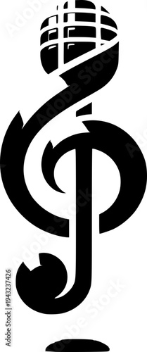 Singing Voice Logo: A sleek logo merges a microphone with a musical treble clef, symbolizing harmonious audio in elegant black and white design.