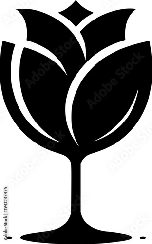 Floral Elegance: A stylized, monochromatic rendering of a blooming flower subtly integrated with a wine glass, showcasing a seamless fusion of nature and refined taste.