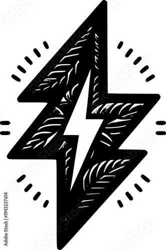 ⚡️ Bolt of Energy: A dynamic black and white illustration of a lightning bolt, symbolizing power, energy, and rapid change, surrounded by radiating lines.