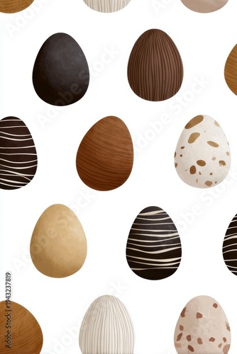 geometric easter eggs in brown and beige, on a white background