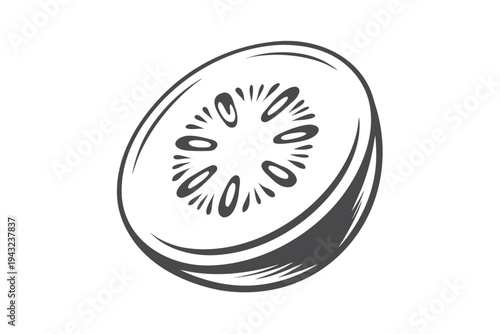 Black and White Stylized Guava Slice Icon - Minimalist Tropical Fruit Line Art for Logo Design and Stencil Graphics