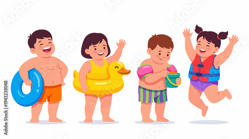 Joyful Children Enjoying Summer Vacation Activities, Splashing and Playing Together at the Beach with Toys