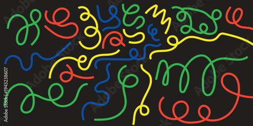 Vibrant multicolored neon light trails on a dark background