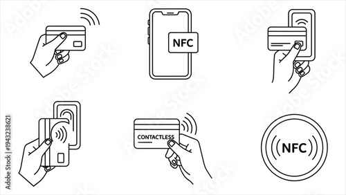 NFC Contactless Payment & Wireless Technology Icon Set