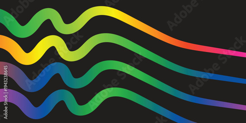 Vibrant rainbow colored wavy lines on black background
