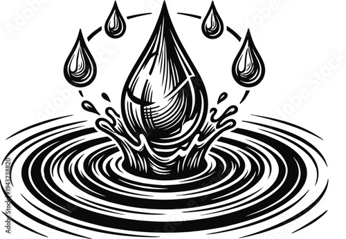 Water drop splash ripple line art vector illustration isolated