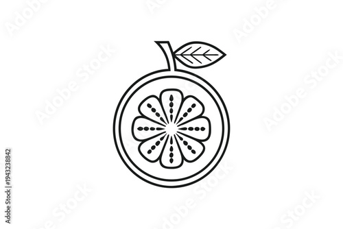 Stylized Guava Cross Section Silhouette - Black and White Minimalist Fruit Graphic for Sustainable Product Design