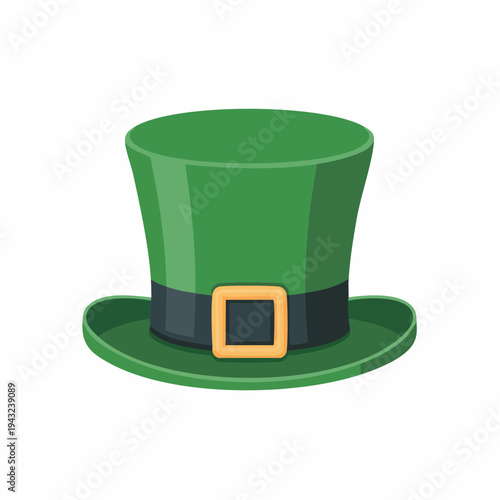 A vibrant green top hat adorned with a golden buckle, a classic symbol of Irish folklore and St. Patrick's Day celebrations, perfect for festive occasions and cultural events