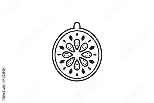 Unique Stylized Guava Slice Vector Graphic - Black and White Artistic Tropical Fruit Illustration for Creative Branding