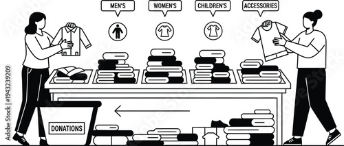 people sorting clothes for donation