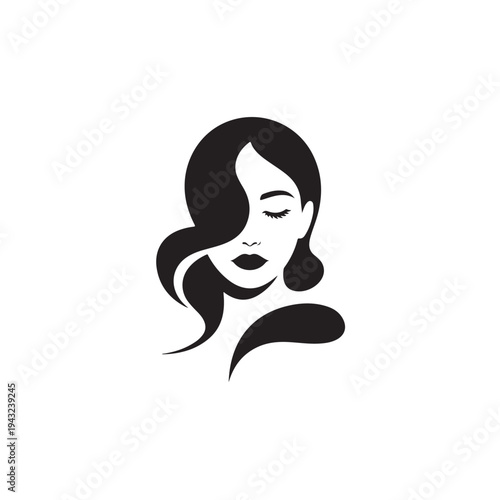 Black silhouette of a woman with long hair and closed eyes