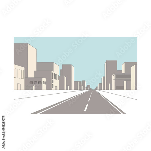 Empty City Road with Buildings.