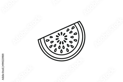 Modern Stylized Guava Slice Line Art - Black and White Tropical Fruit Icon for Wellness and Health Apps