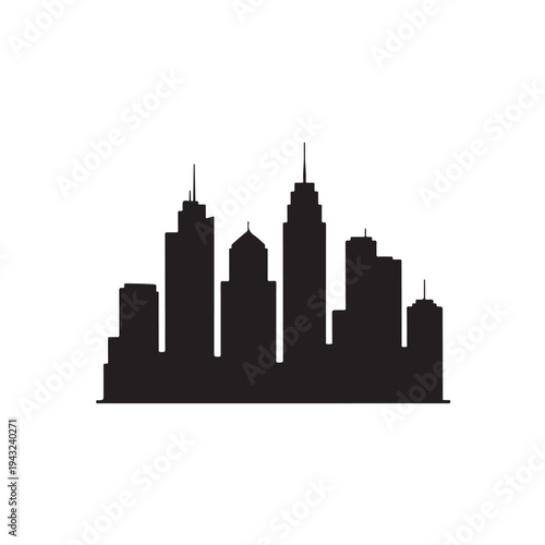 Black silhouette of modern city skyline buildings