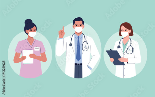 Three medical professionals, a nurse and two doctors, stand ready to help in healthcare settings