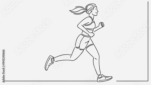 Vector illustration of woman running line art - healthy lifestyle and fitness illustration