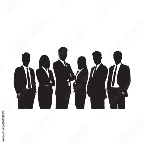 Black silhouette of six corporate people standing together