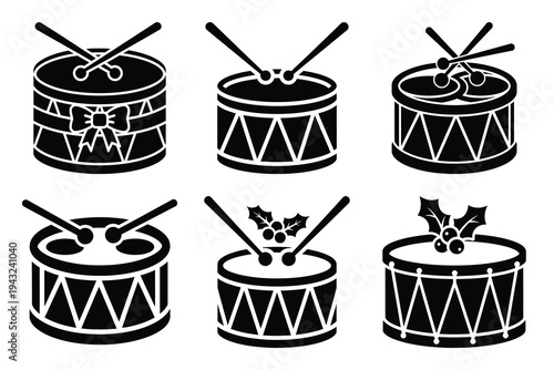 set of christmas drum icon elements collection.