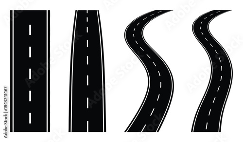 Four stylized road straight, tapered, and winding paths