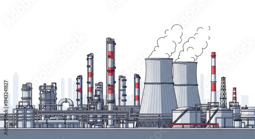 Industrial Power Plant Cooling Towers And Stacks.