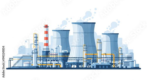 Industrial Power Plant Cooling Towers and Infrastructure.
