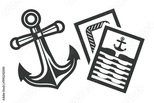 Vintage Hand-Drawn Summer Travel Postcard Elements in Black Sketch Style for Vacation Planning and Design