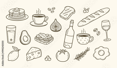 Hand drawn Italian food and culture clipart set in sketch doodle style. Perfect for quirky wedding holiday, dinner and bar menu, bachelorette party, birthday invitation