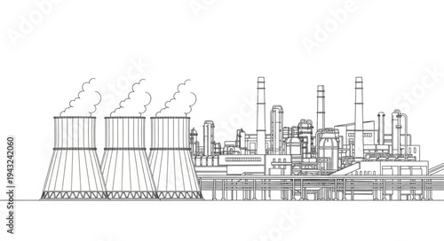 Industrial Power Plant Cooling Towers Panorama.