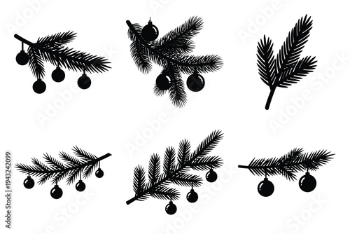 set of christmas tree branch icon elements collection.