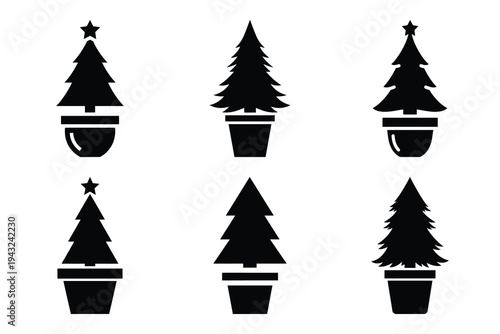 set of christmas tree pot icon elements collection.