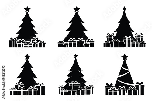 set of christmas tree with icon elements collection.