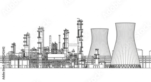 Industrial Power Plant With Cooling Towers.